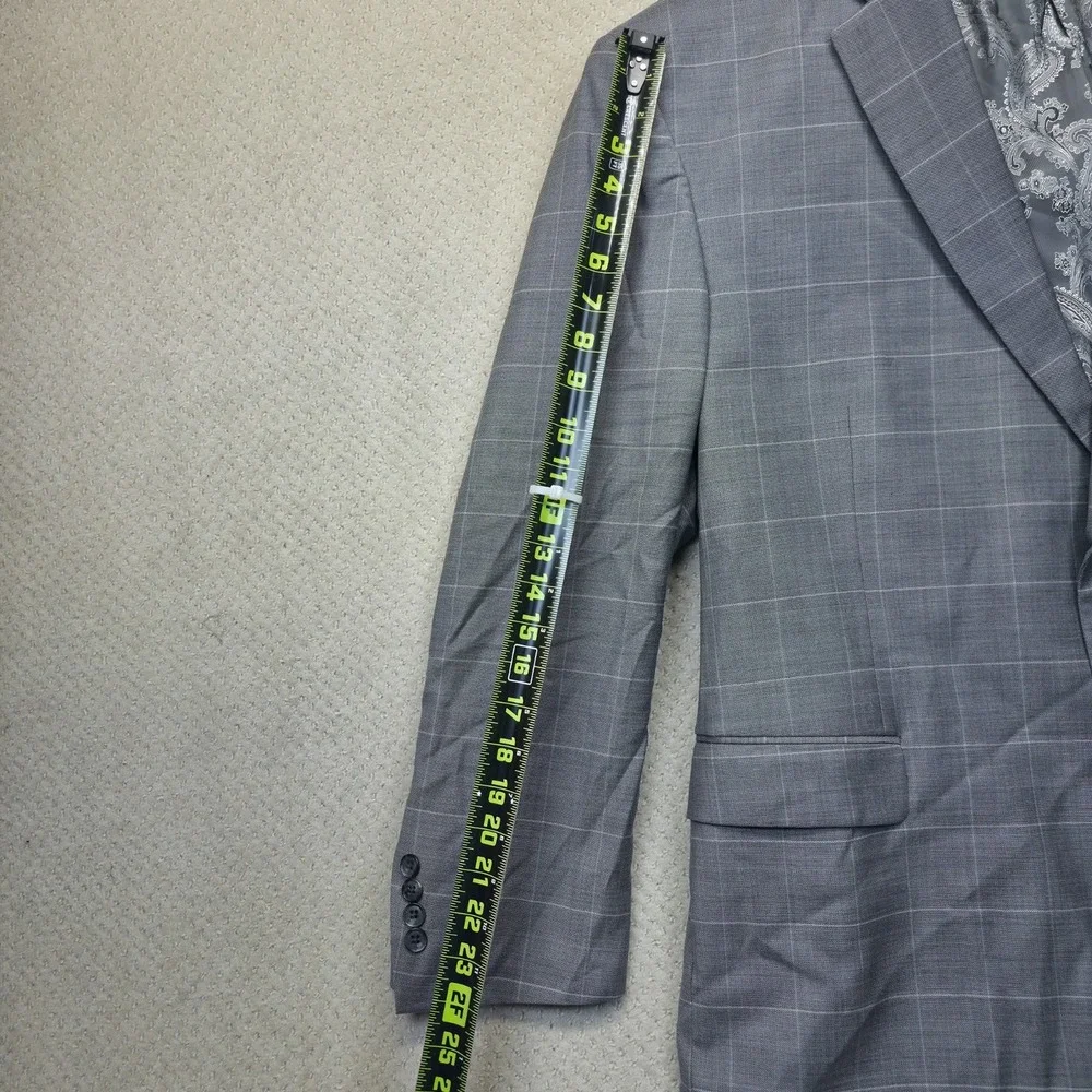 JOS A BANK Traveler Gray Windowpane Blazer Sport Coat Jacket Stretch Custom Flaw
